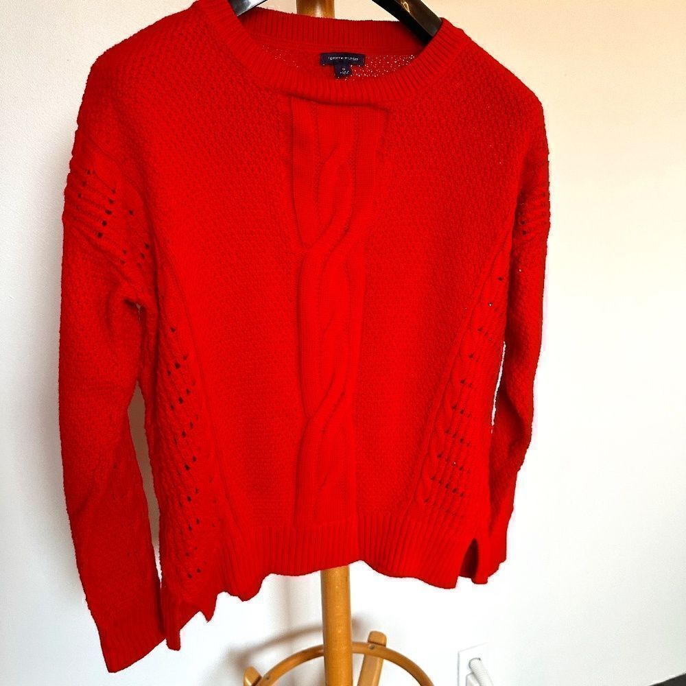 Tommy Hilgiger 100% cotton red cable knit sweater - M